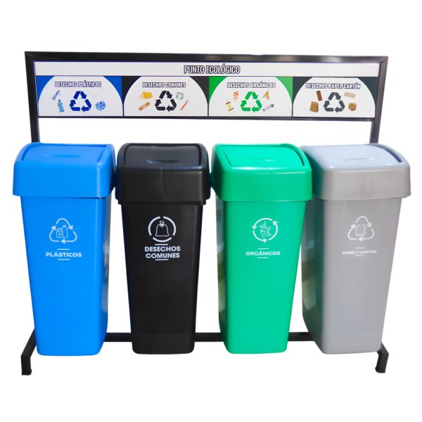Punto Ecológico con Estructura Metálica de 4 tachos | 50-53 litros